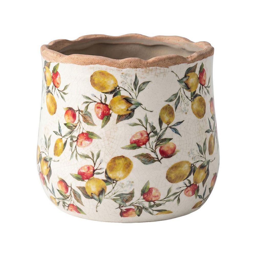 Pot de fleurs céramique beige citrons 18x16cm