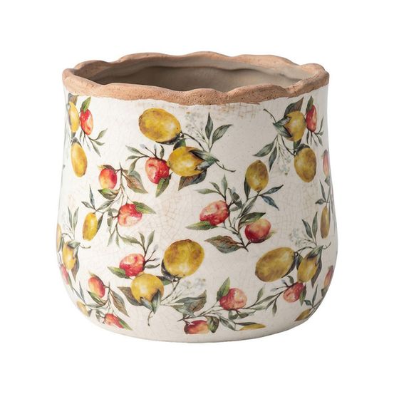 Pot de fleurs céramique beige citrons 18x16cm