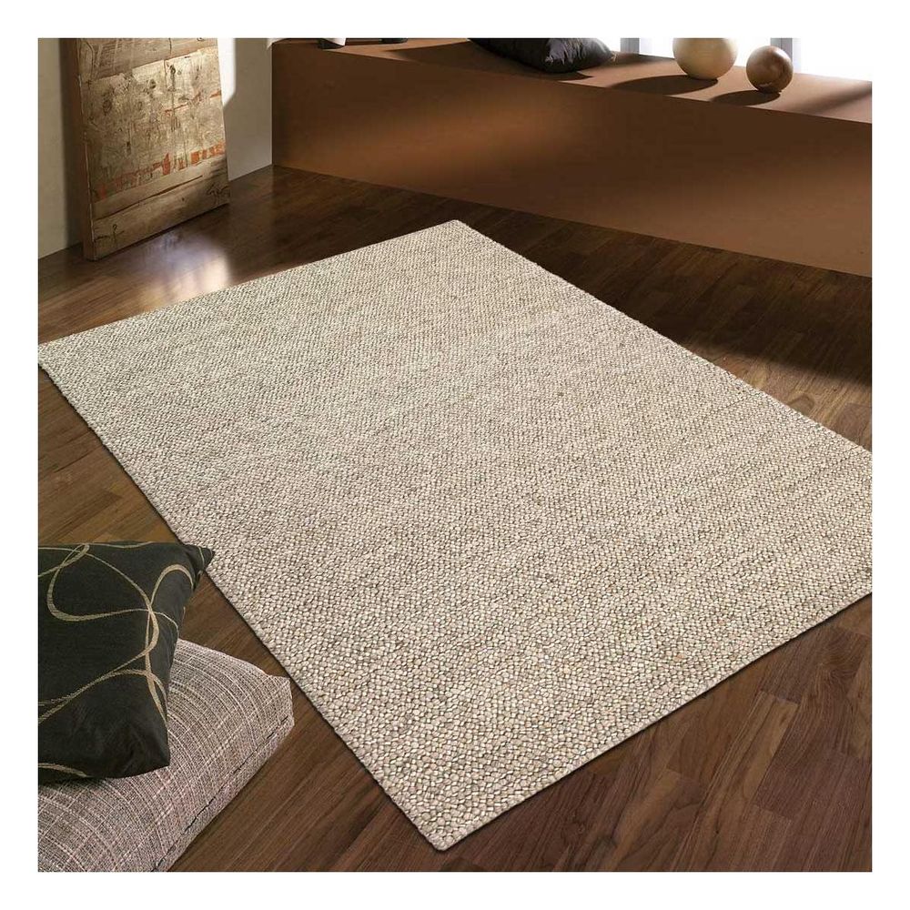 Tapis kilim 170x240 rectangle fait main en laine beige motif uni look 603