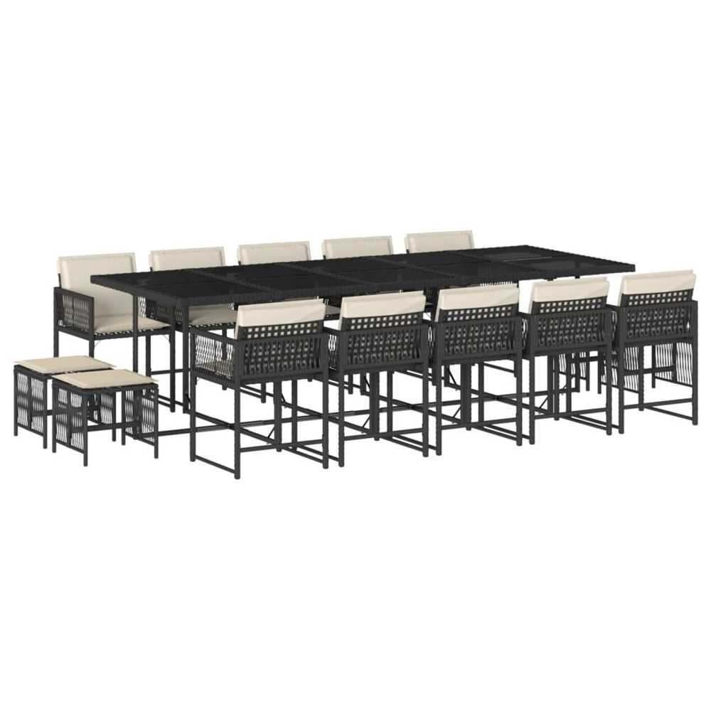 Ensemble à manger de jardin 15 pcs coussins noir résine tressée