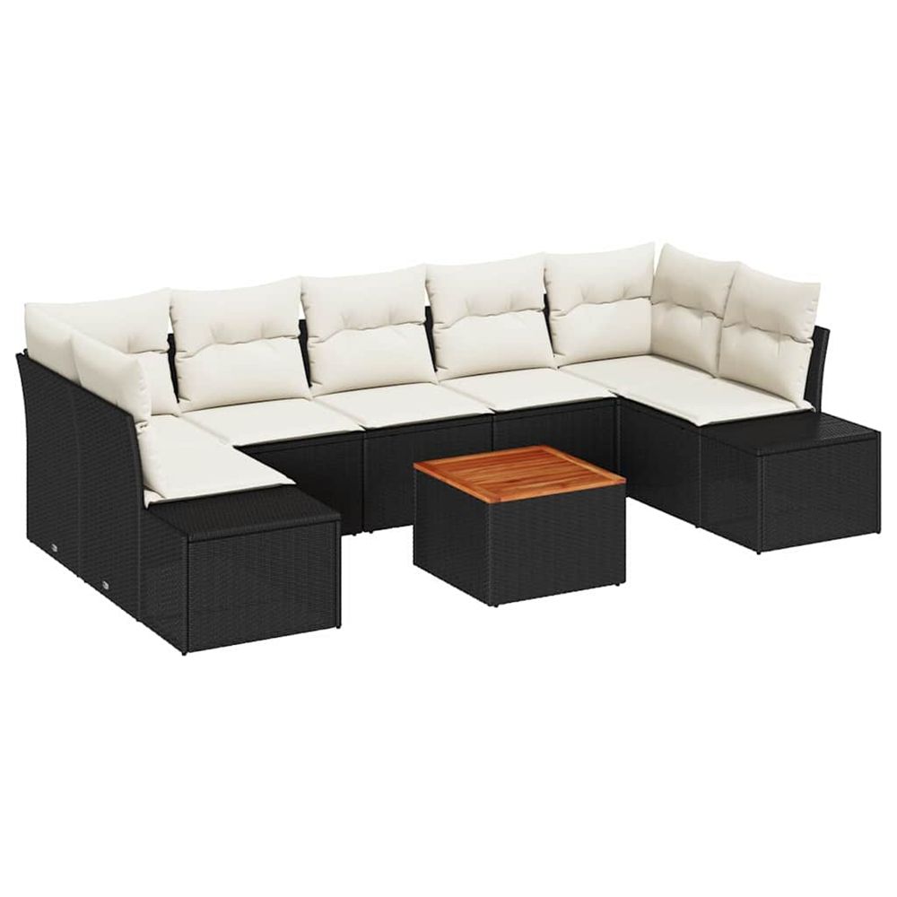 Ensemble de canapé de jardin 8 pc noir et crème polyrotin