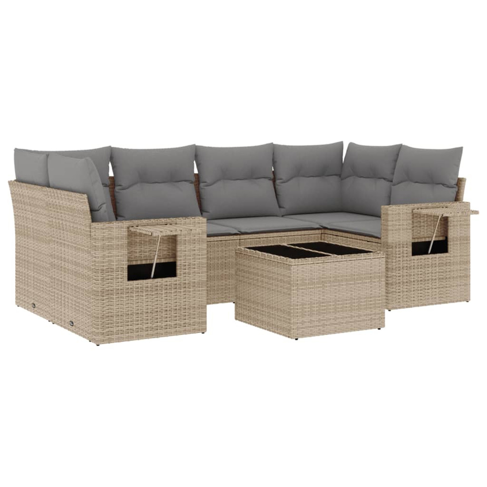 Salon de jardin avec coussins 7 pcs beige résine tressée
