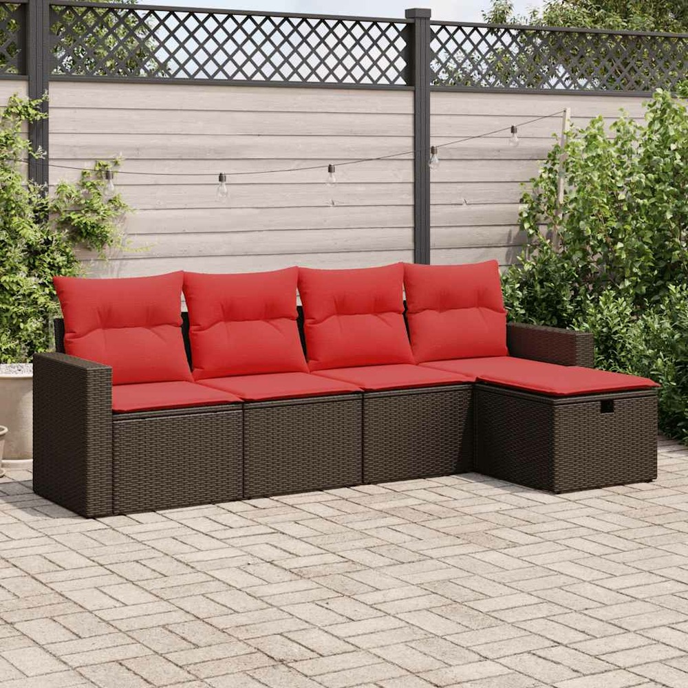 Salon de jardin avec coussins 5 pcs marron résine tressée