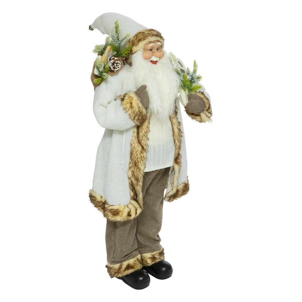 Grand père noël en fourrure sherpa blanche et beige h 120 cm