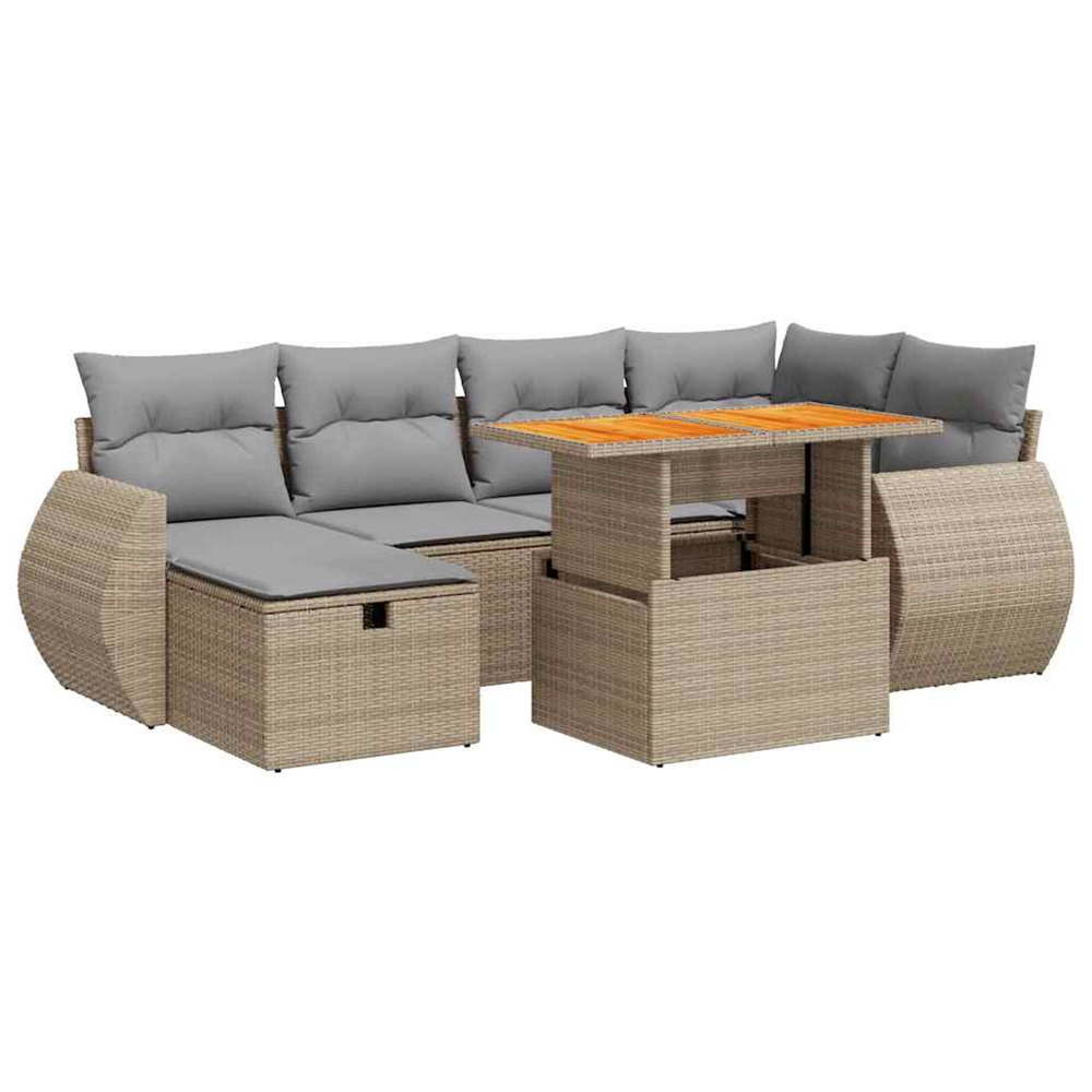 Salon de jardin avec coussins 8 pcs beige résine tressée acacia