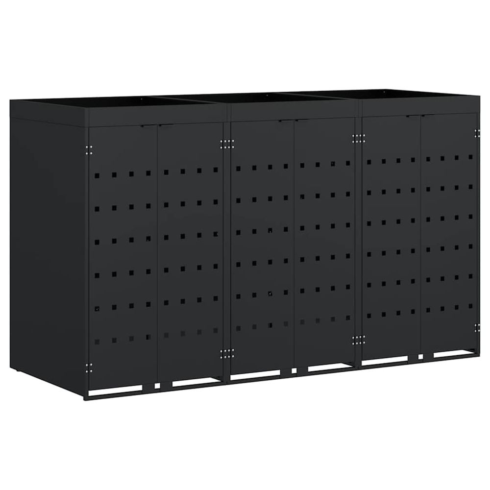 Rangement de poubelle à roulettes pour 3 poubelles noir