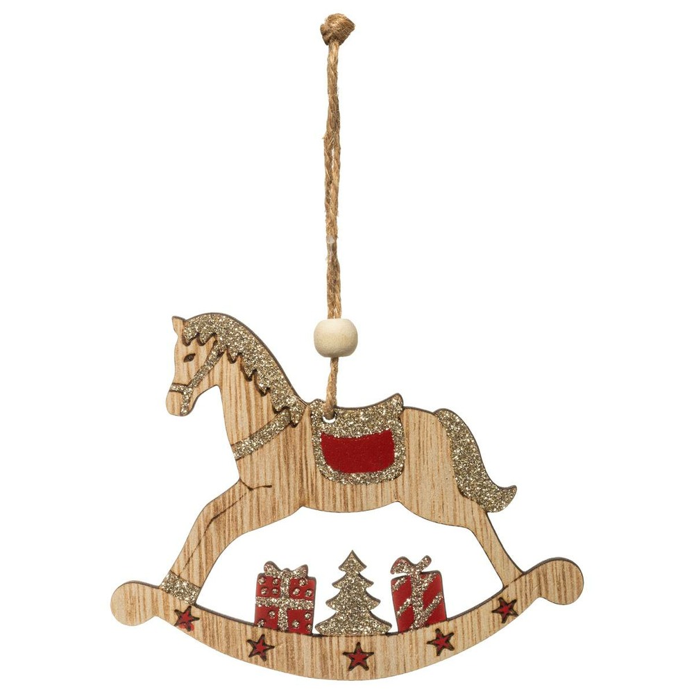 Sujet de noël en bois cheval bascule 10 cm