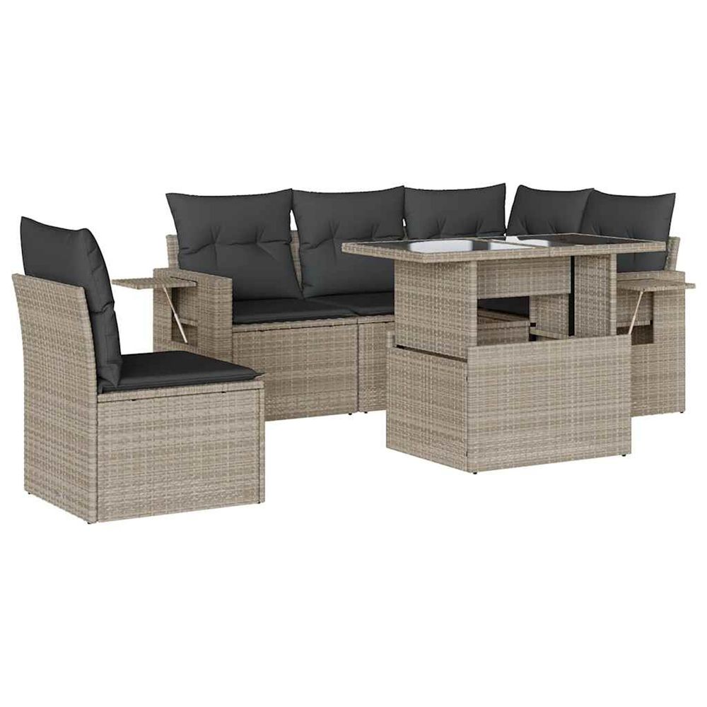 Salon de jardin 6 pcs avec coussins gris clair résine tressée