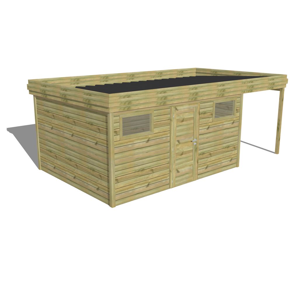 Abri de jardin bois pin traité autoclave 27mm - 6,34x3,44m / 22m2 - bac acier - abri français
