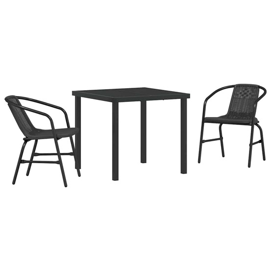 Ensemble de salle à manger pour jardin 3 pcs noir poly rotin