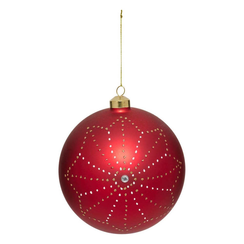 Boule verre flocon d.14cm rouge