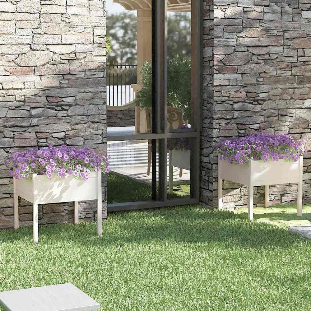 Lot de 2 jardinières carrées bois de pin pour terrasse 70cm blanc