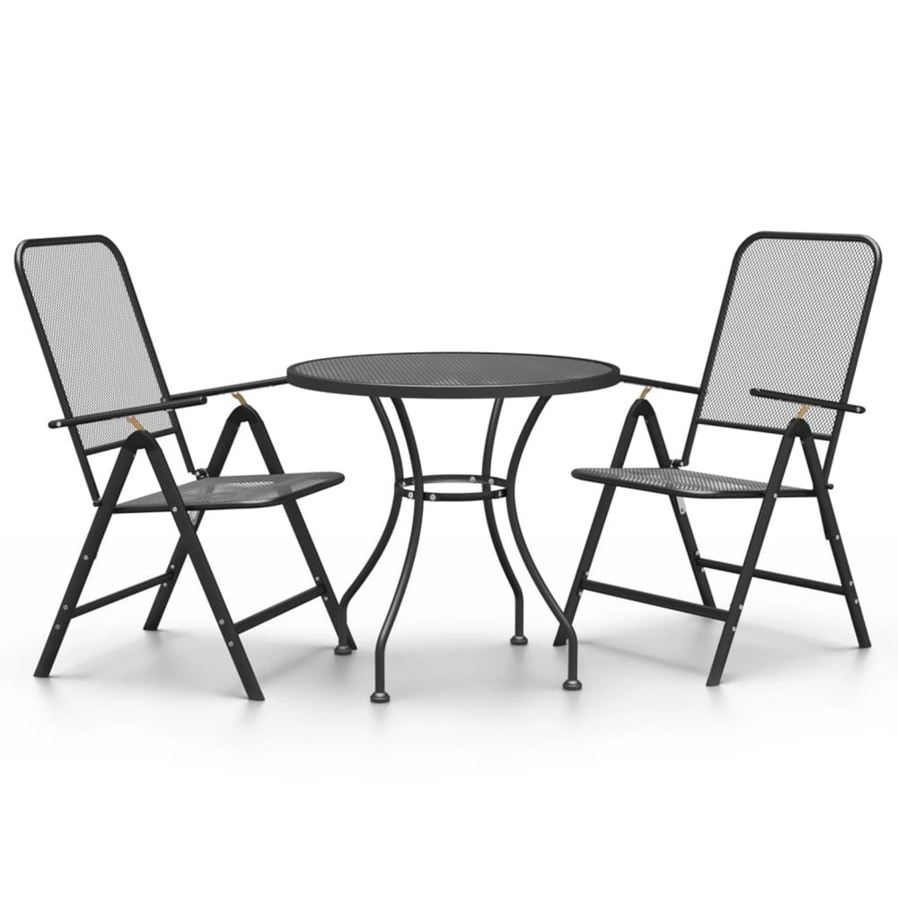 Ensemble à manger de jardin 3 pcs maille métal anthracite