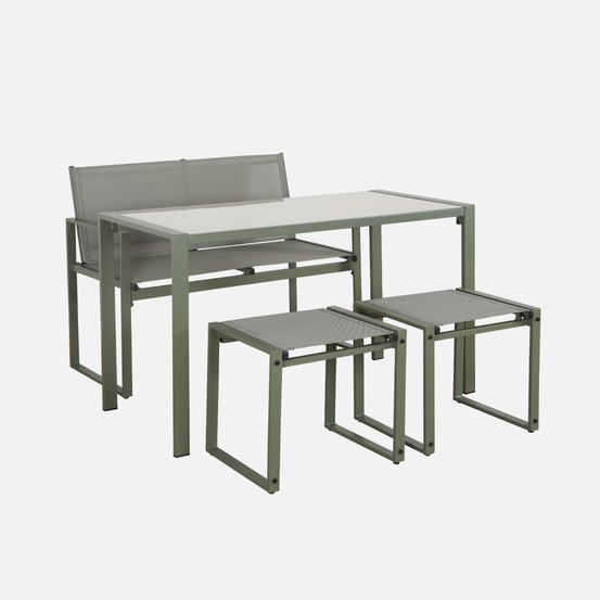 Table de jardin encastrable acier et textilène + 4 assises 125cm - tavena