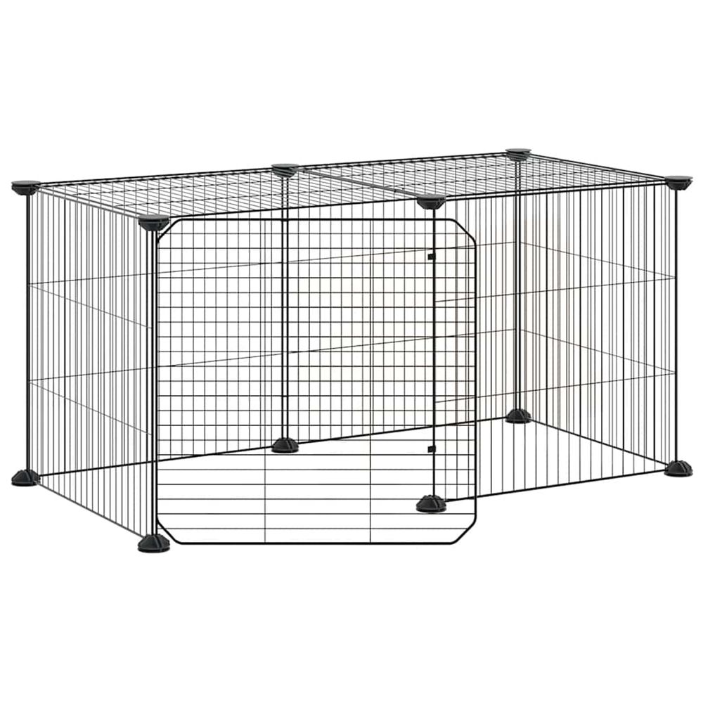 Cage animaux de compagnie à 8 panneaux et porte noir 70x35x35 cm