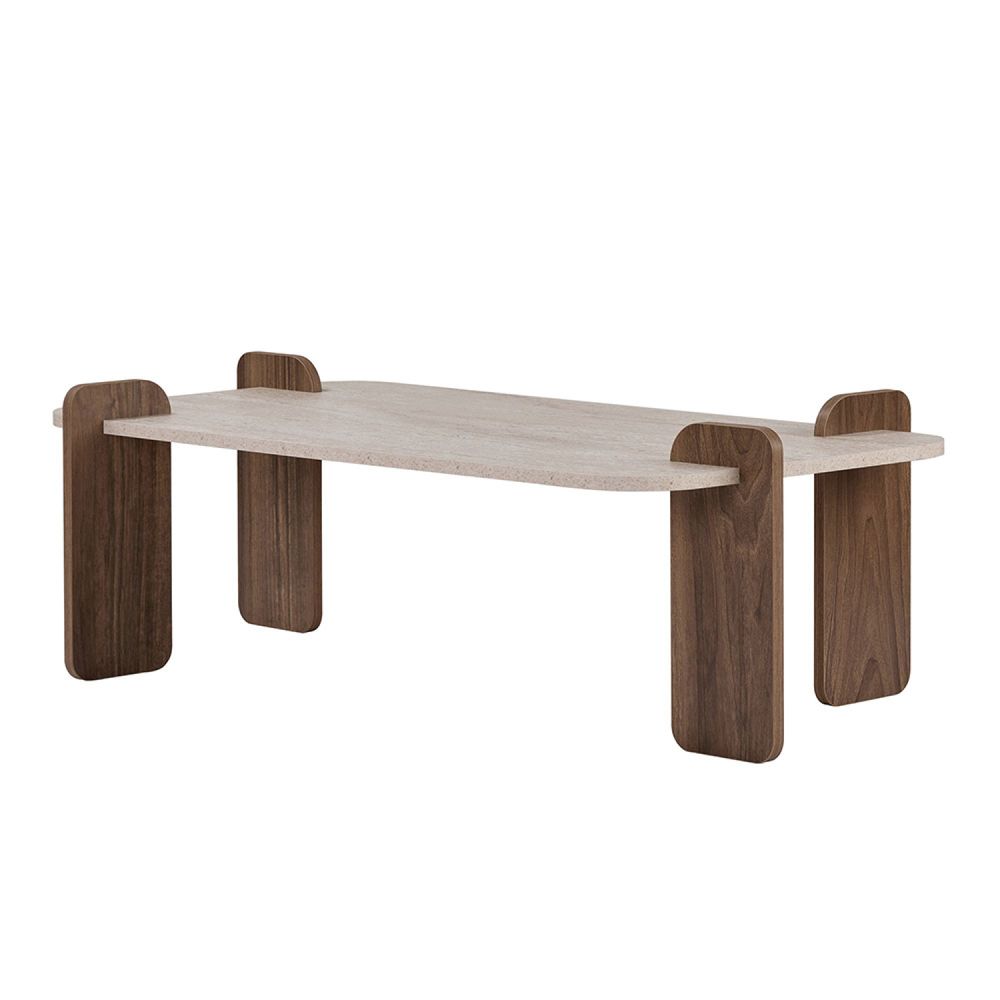 Table basse rectangulaire effet travertin et noyer 120cm sita