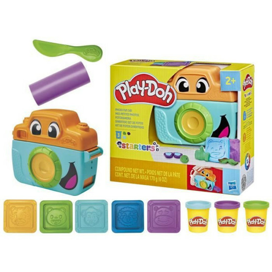 Play-doh mes petites photos starters, pâte a modeler, caméra factice, 7 accessoires et tapis d'activité, des 2 ans