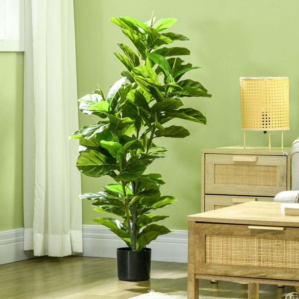 Ficus artificiel réaliste plastique décoration intérieur extérieur vert 110 cm
