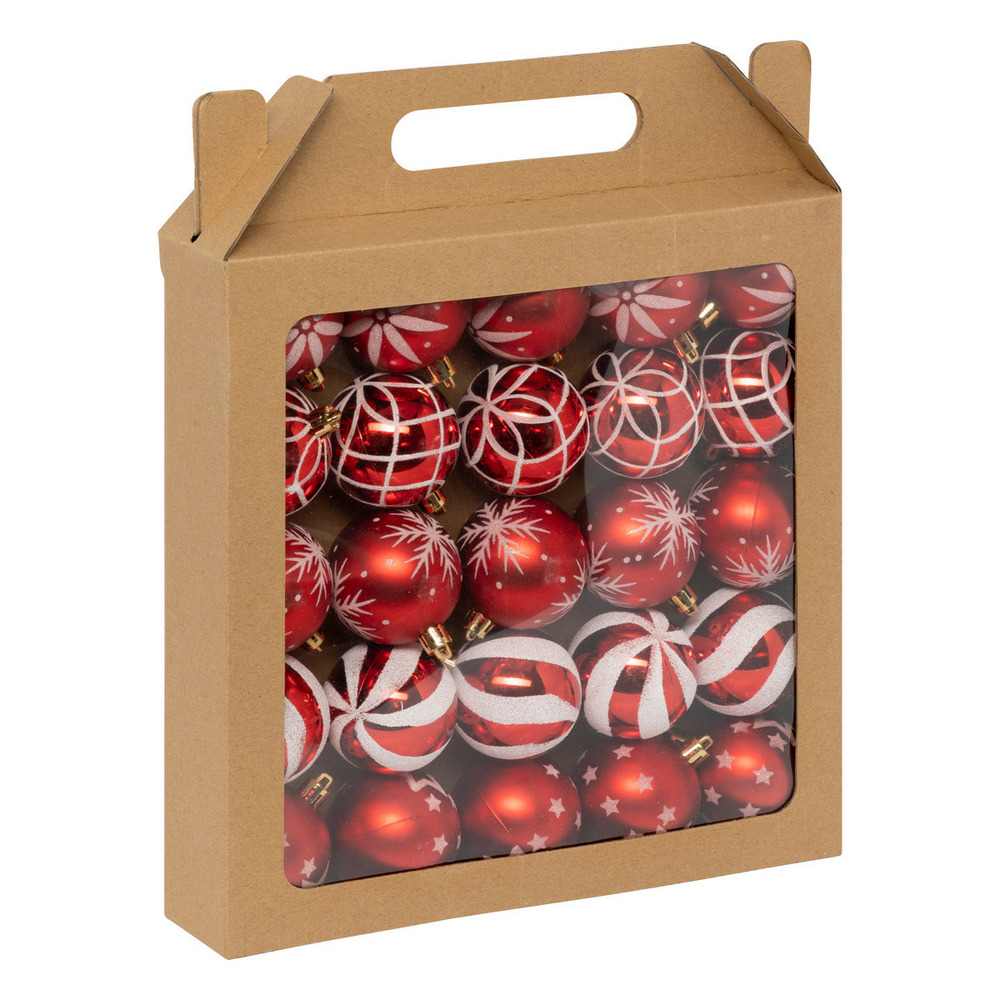 Déco de sapin lot de 25 boules de noël d 6 cm - rouge et blanc