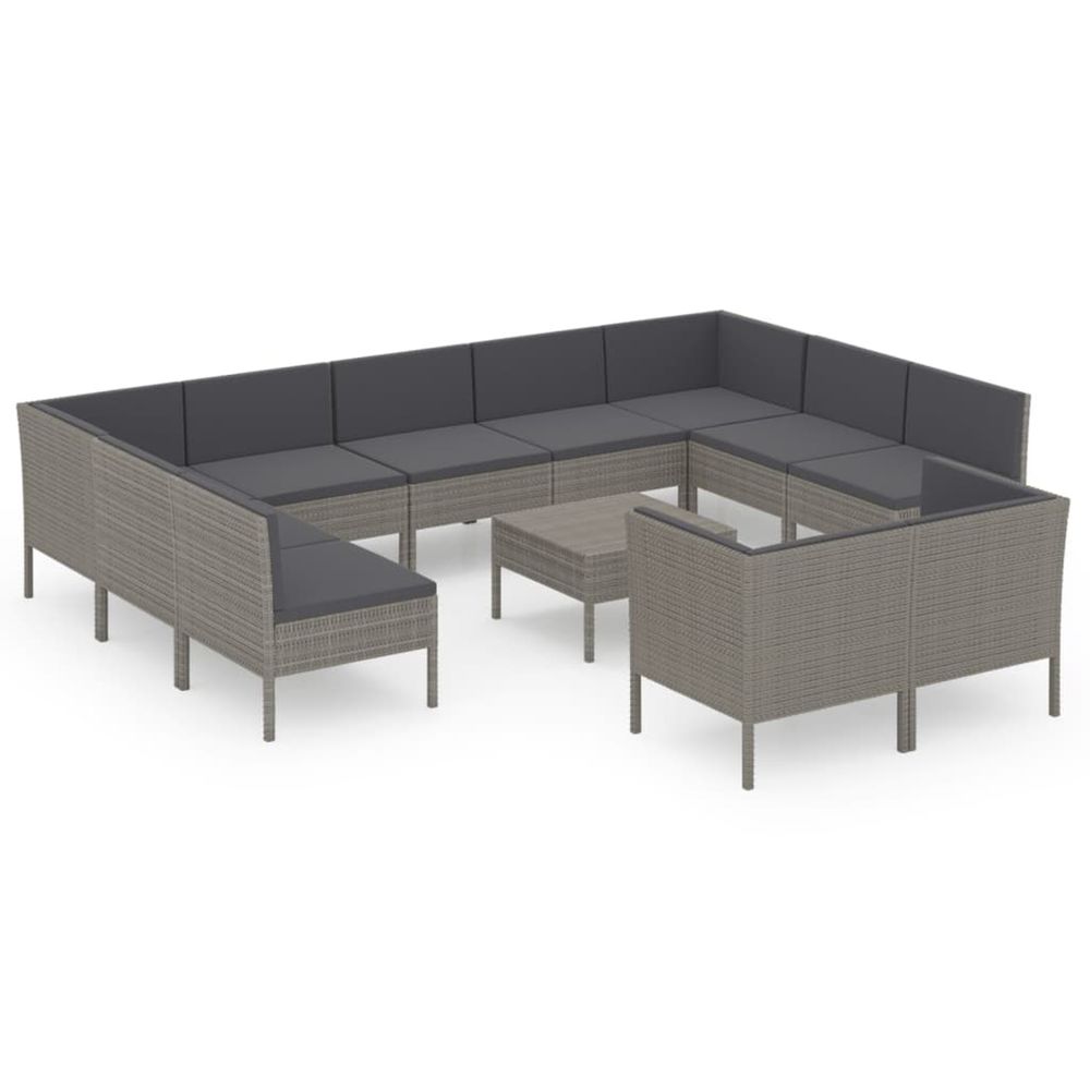 Salon de jardin 12 pcs avec coussins résine tressée gris