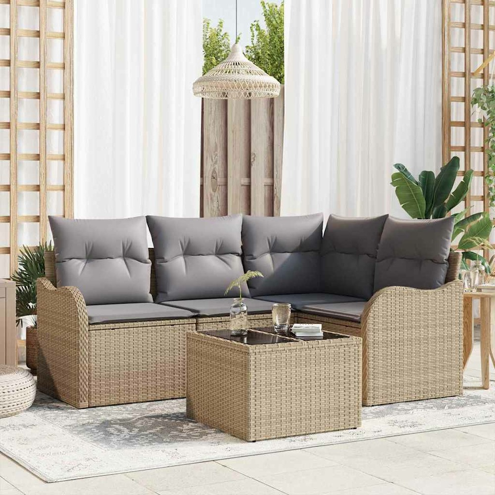 Ensemble de canapé de jardin 5 pcs beige poly rotin