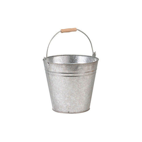 Seau rond en zinc et bois