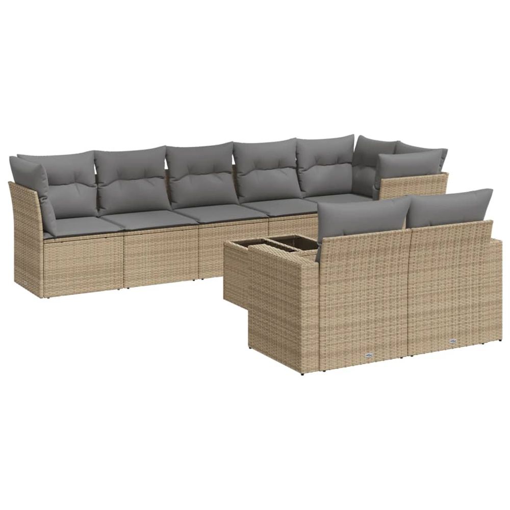 Salon de jardin avec coussins 9 pcs beige résine tressée