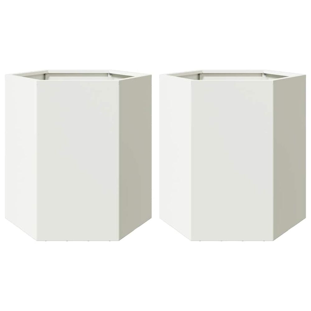 Jardinières 2 pcs blanc hexagone 46x40x45 cm acier