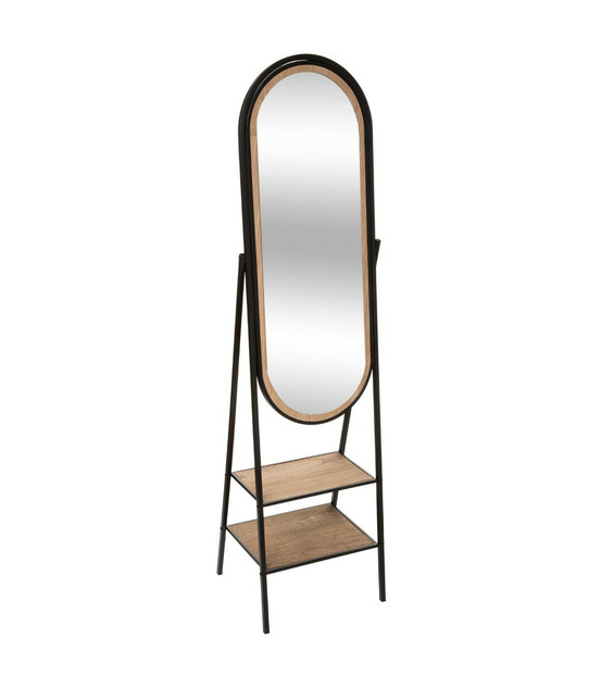 Miroir sur pied en bois et métal avec 2 étagères 160 x 44 cm