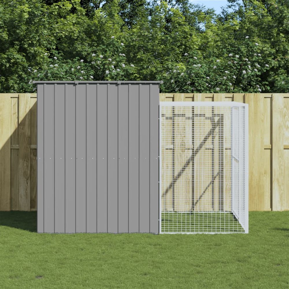Chenil pour chien en acier galvanisé avec enclos pour jardin gris clair 214x253x181 cm