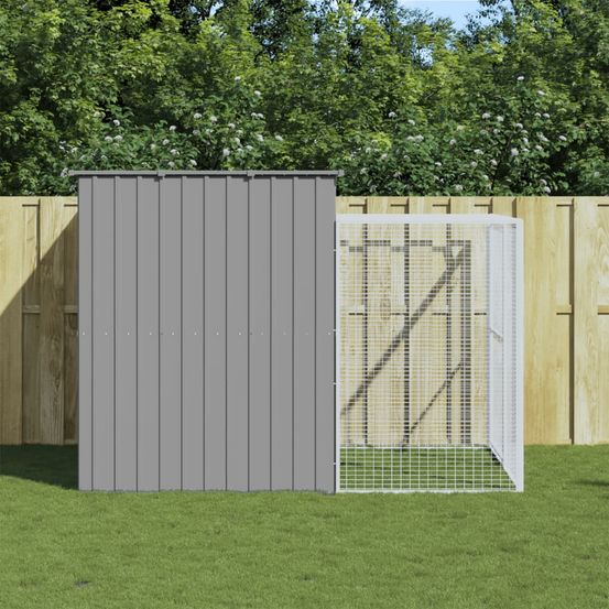 Chenil pour chien en acier galvanisé avec enclos pour jardin gris clair 214x253x181 cm