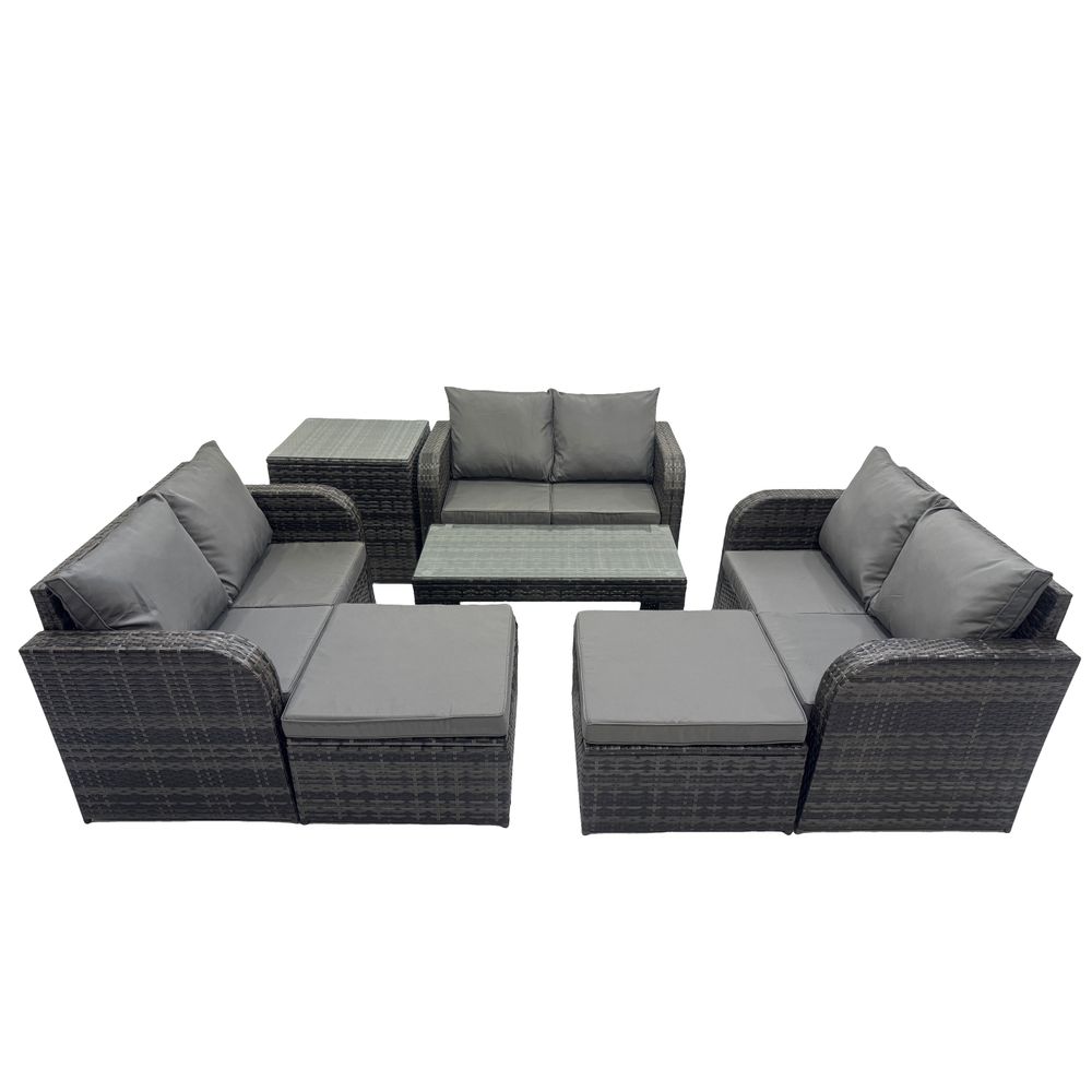 Ensemble de meubles de jardin en polyrotin 7 pièces avec table basse canapé à deux places 2 grand tabourets table d'appoint