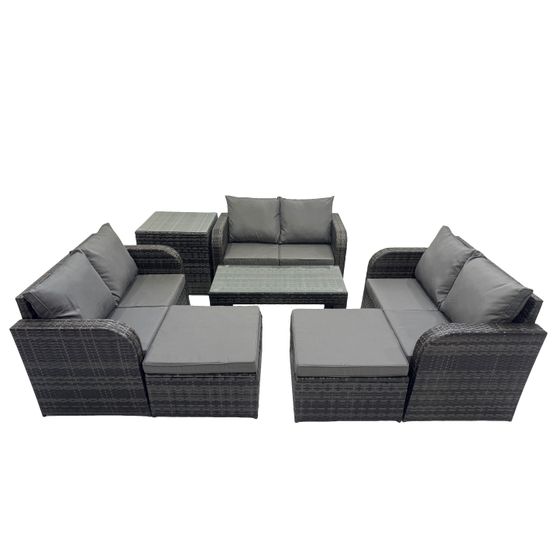 Ensemble de meubles de jardin en polyrotin 7 pièces avec table basse canapé à deux places 2 grand tabourets table d'appoint