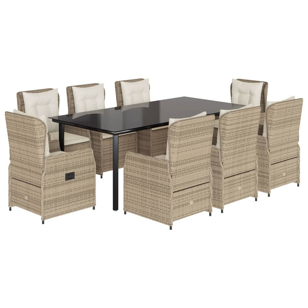 Ensemble à manger de jardin et coussins 9 pcs beige poly rotin