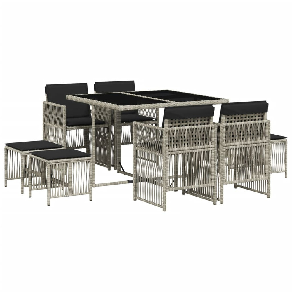 Ensemble à manger de jardin et coussins 9 pcs gris clair rotin