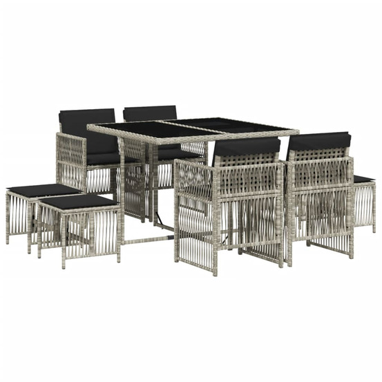 Ensemble à manger de jardin et coussins 9 pcs gris clair rotin