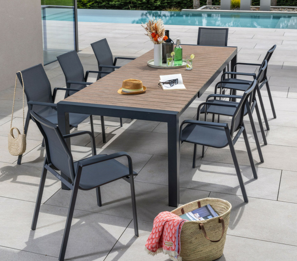 Ensemble table et chaises de jardin - 8 places - anthracite - mimizan