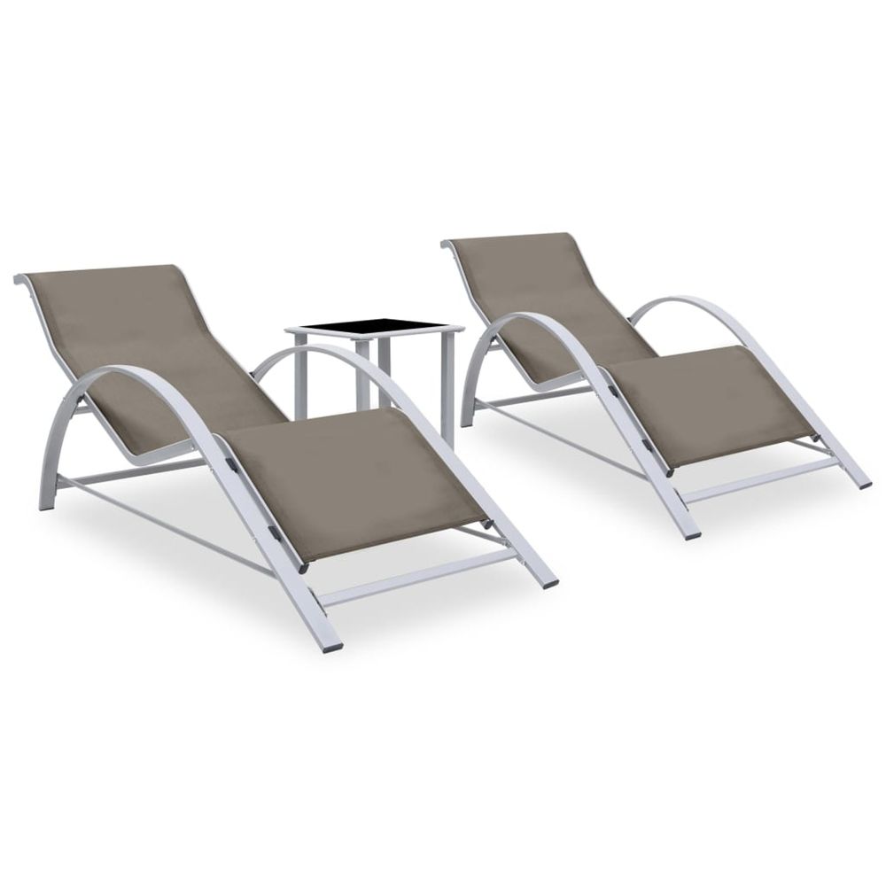 Chaises longues lot de 2 avec table aluminium taupe