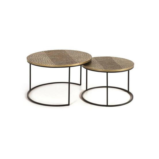 Lot de 2 tables basses aluminium or - décoration d'autrefois