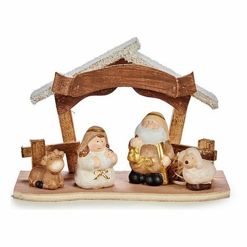 Crèche de noël céramique doré bois marron blanc (NULL,5 x 15,5 x 21,5 cm)
