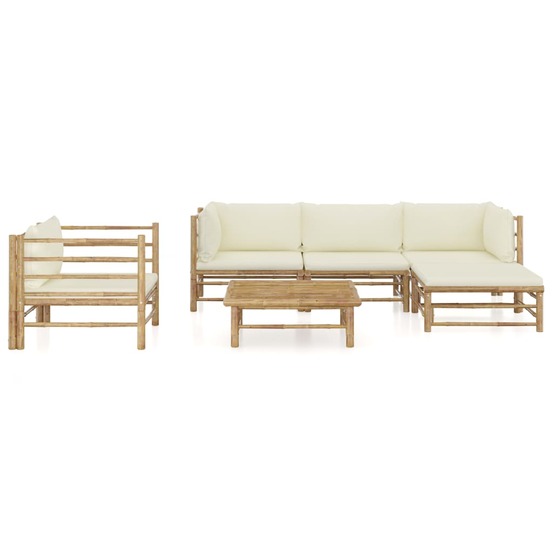 Salon de jardin 6 pcs avec coussins blanc crème bambou