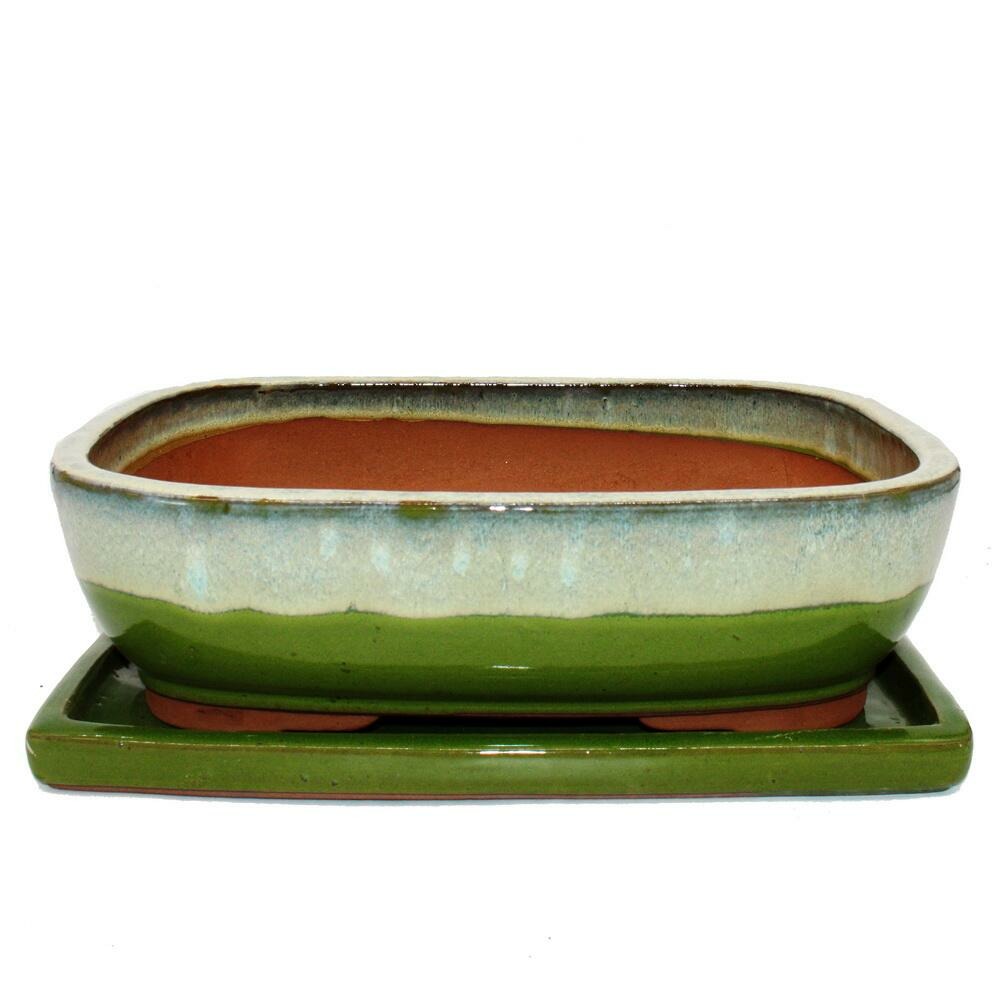 Bonsai-schale mit unterteller gr. 6 grün-beige rechteckig modell gb5 l 37cm b 28cm h 10cm