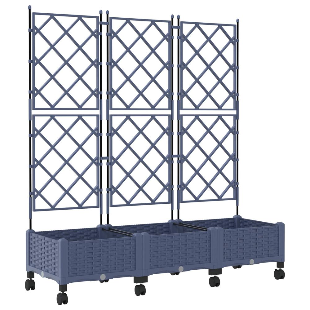 Bac de jardin avec treillis et roues 3 pc gris pp