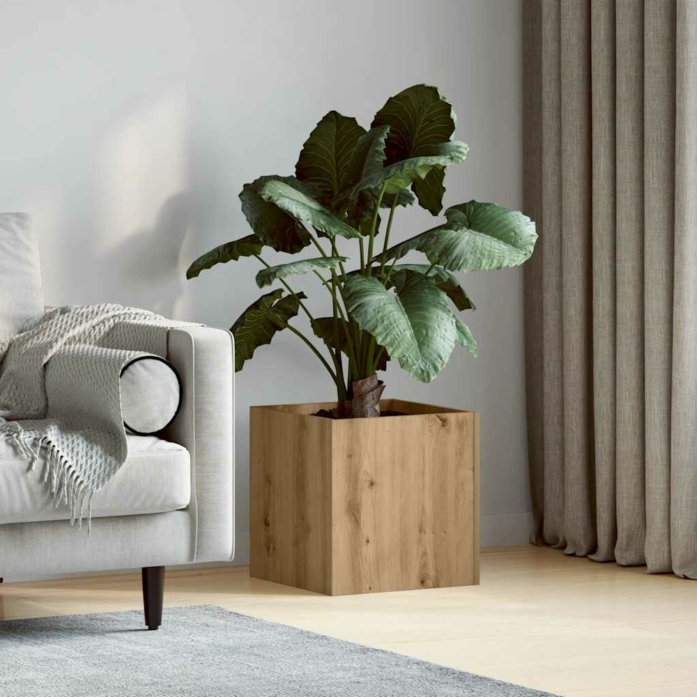 Jardinière chêne artisanal 40x40x40 cm bois d'ingénierie