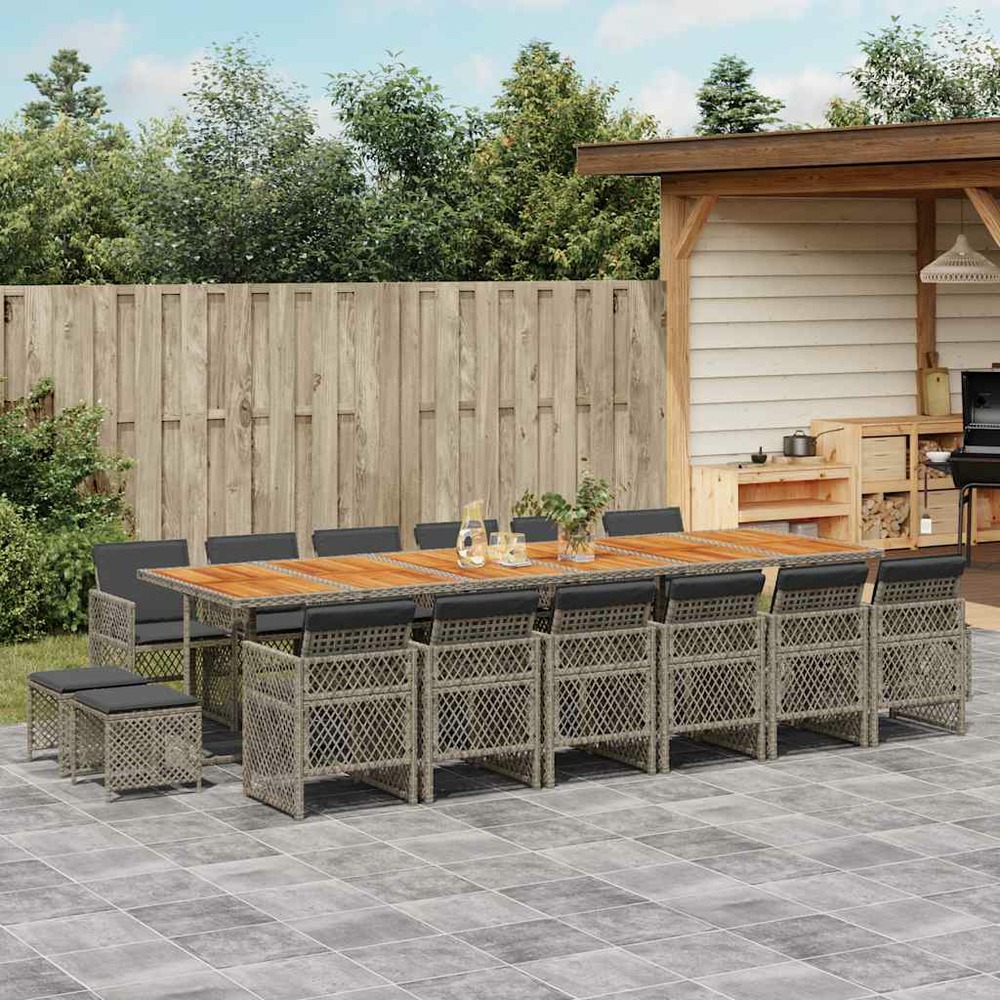 Ensemble à manger de jardin 17 pcs et coussins résine tressée