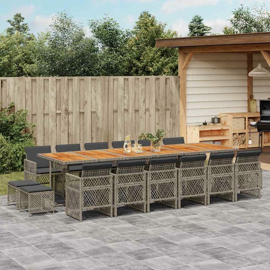 Ensemble à manger de jardin 17 pcs et coussins résine tressée