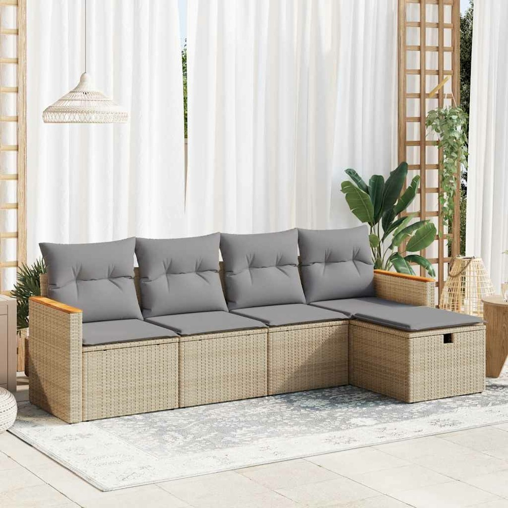 Salon de jardin avec coussins 5 pcs beige résine tressée