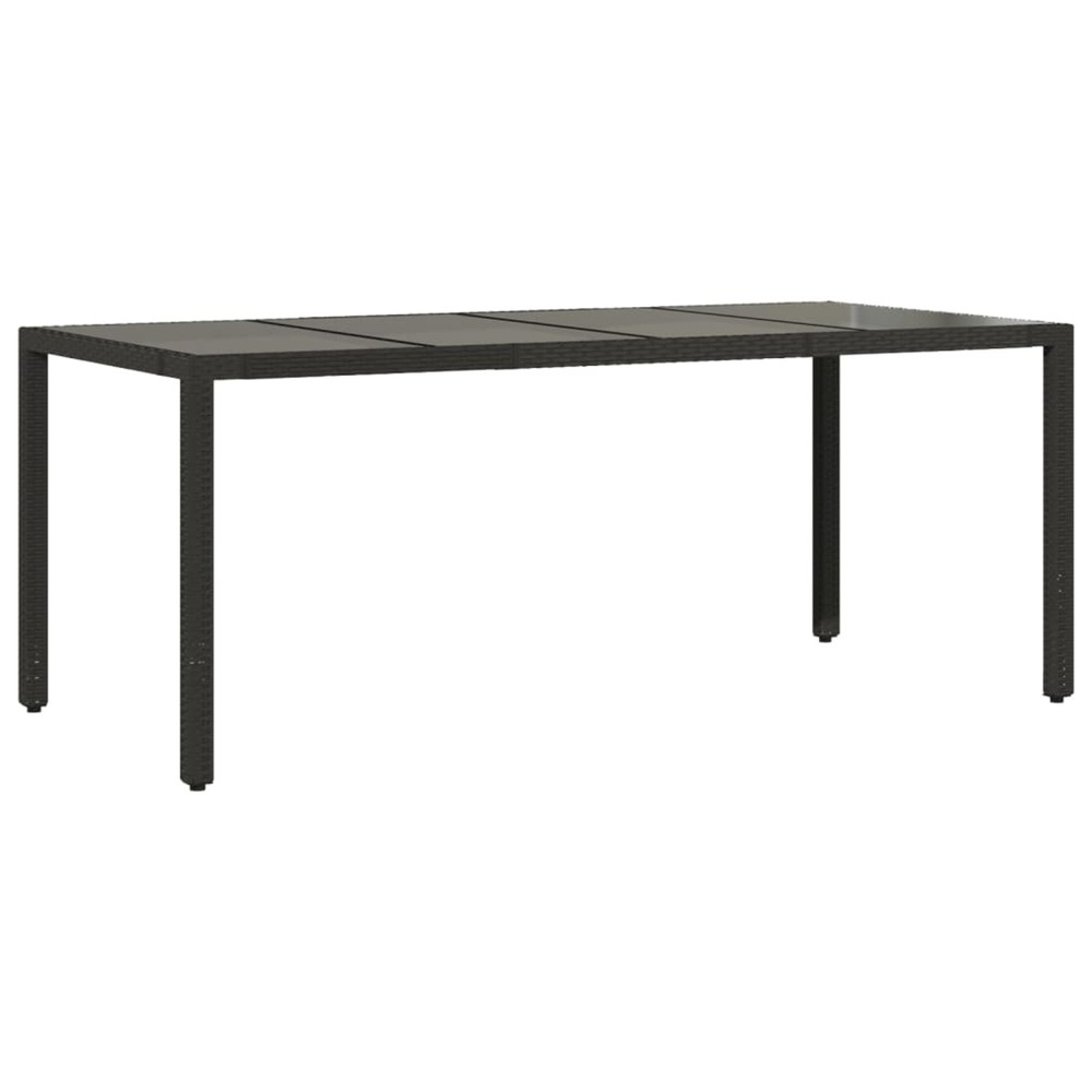 Table de jardin dessus en verre noir 190x90x75cm résine tressée