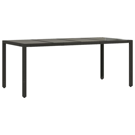 Table de jardin dessus en verre noir 190x90x75cm résine tressée