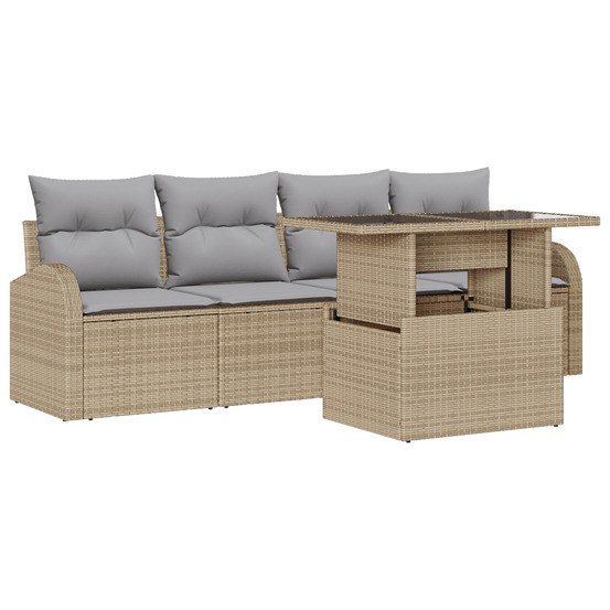Ensemble de canapé de jardin 5 pièces avec coussins beige poly rattan